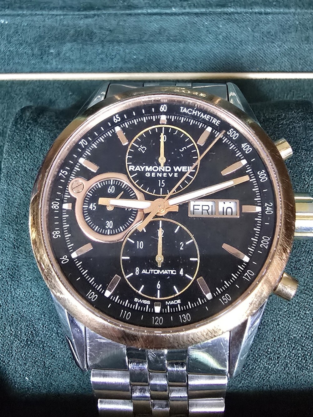 Raymond Weil Two-Tone Rose Gold and Black Chronograph Watch